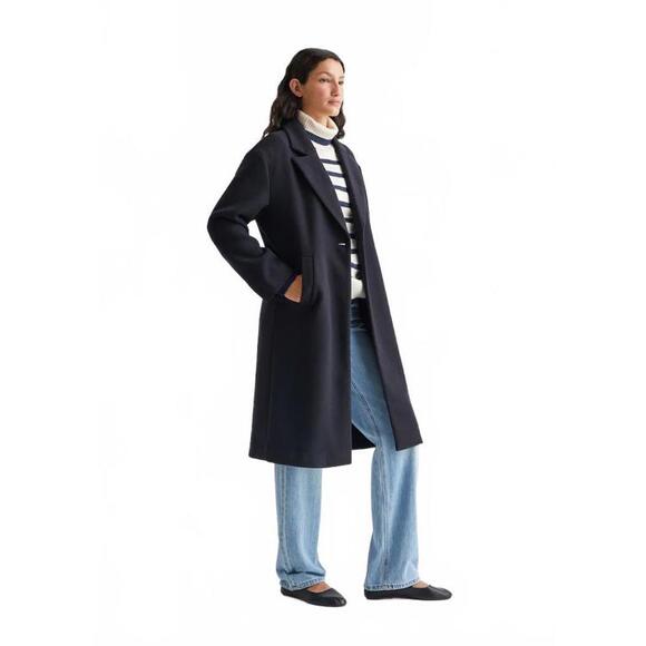 Mango Wool-Blend Lapelled Straight-Cut Coat NAVY Teen's Size Large - Picture 1 of 8
